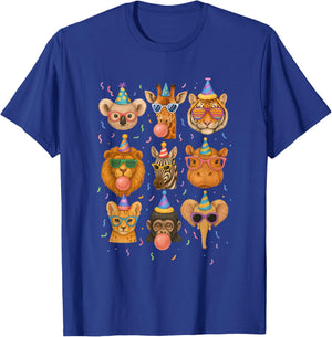 Cute Party Animals Birthday Wildlife Zoo Birthday Boys Kids T-Shirt - T-Shirt | Royal