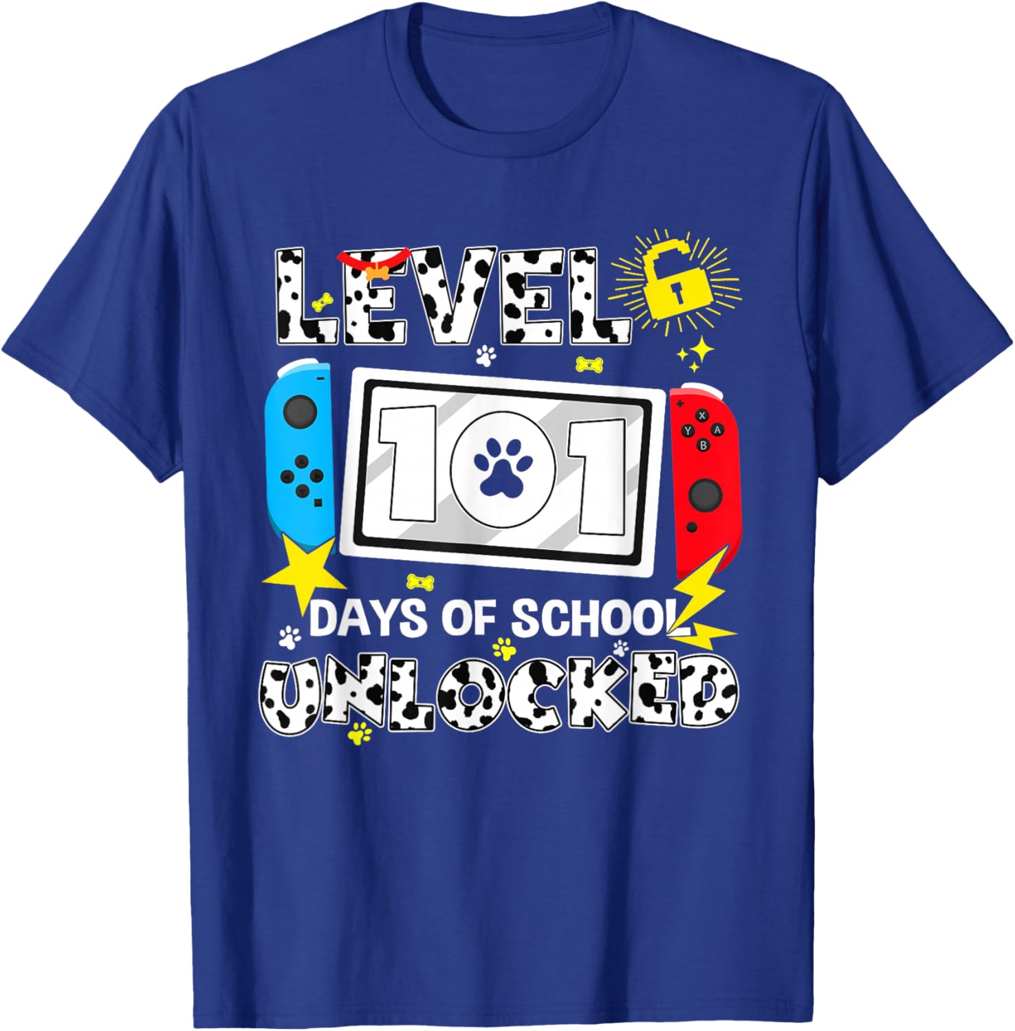 Level Unlocked Game Controller 101 Days School 100 Days T-Shirt - T-Shirt | Royal