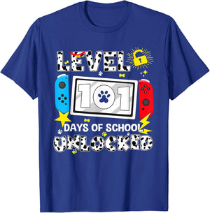 Level Unlocked Game Controller 101 Days School 100 Days T-Shirt - T-Shirt | Royal