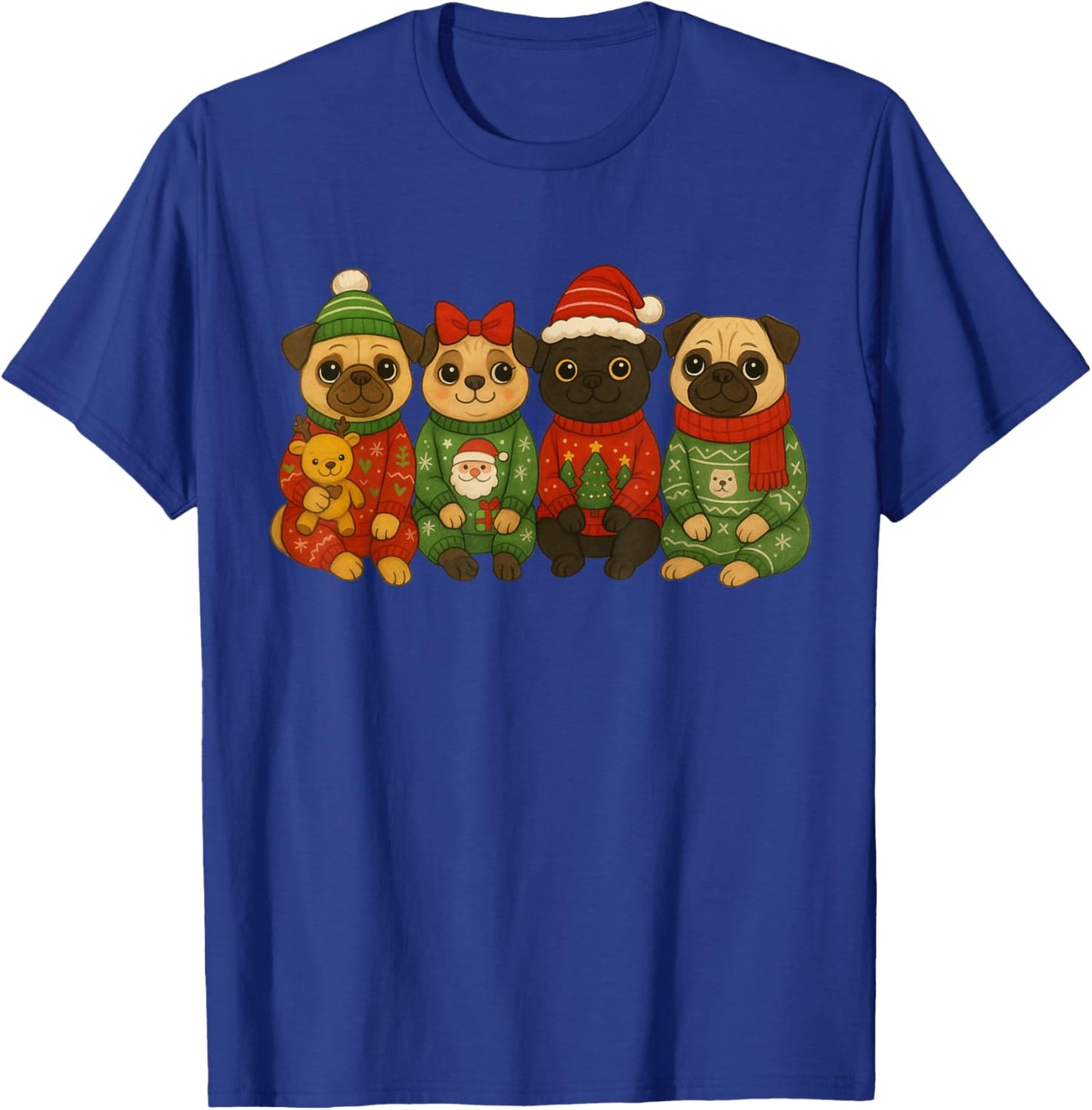 Christmas Pug Matching Family Xmas Pajama Dog Men Women Kids T-Shirt - T-Shirt | Royal