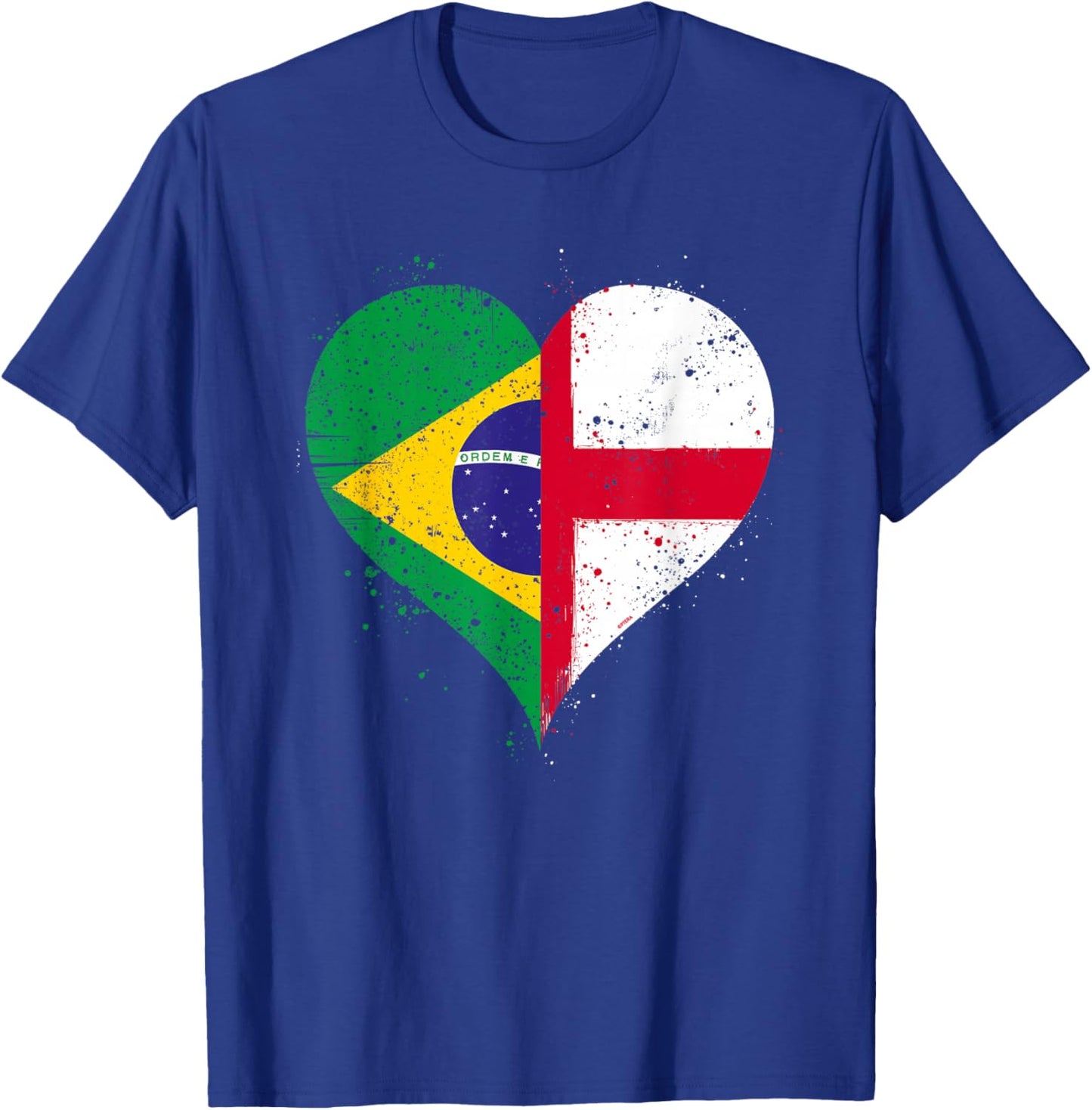 Vintage Brazil England Flag for Proud Brazilian English Fans T-Shirt - T-Shirt | Royal
