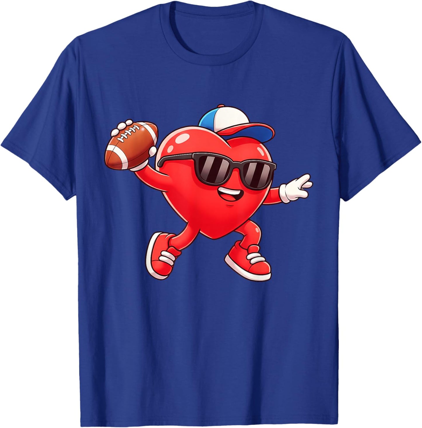 Heart Play Football Valentines Day for Teens Boys Girls Kids T-Shirt - T-Shirt | Royal