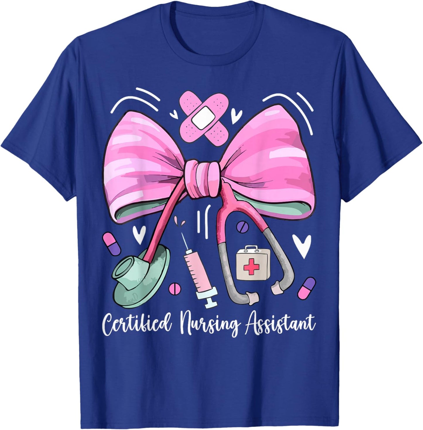 Certified Nursing Assistant CNA Stethoscope Coquette Bow T-Shirt - T-Shirt | Royal