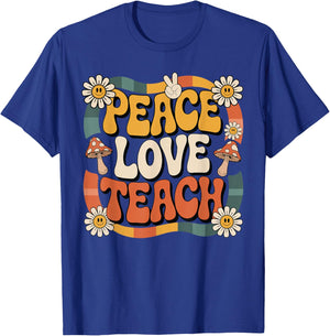 Peace Love Teach Retro Groovy Teacher 70s Daisy Women Men T-Shirt - T-Shirt | Royal