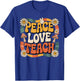 Peace Love Teach Retro Groovy Teacher 70s Daisy Women Men T-Shirt - T-Shirt | Royal