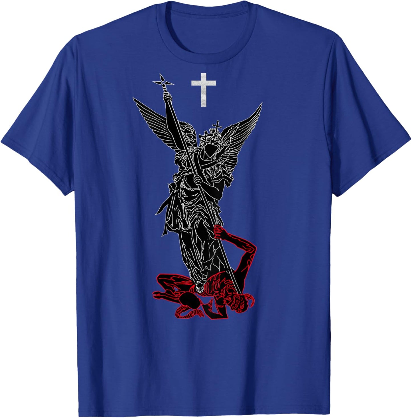 Saint Michael The Archangel Defeating Satan Christian T-Shirt - T-Shirt | Royal