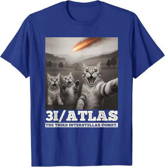 Funny Cats Selfie with Interstellar Comet 3i/Atlas C/2025 N1 T-Shirt - T-Shirt | Royal