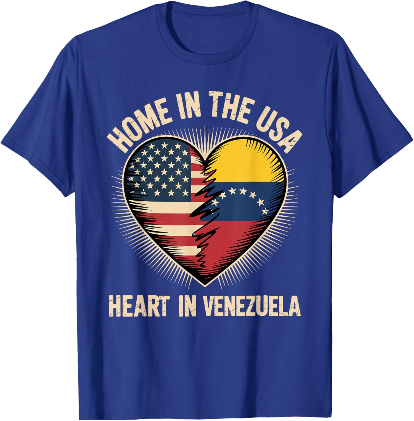 Home in The USA Heart in Venezuela Venezuelan America T-Shirt - T-Shirt | Royal