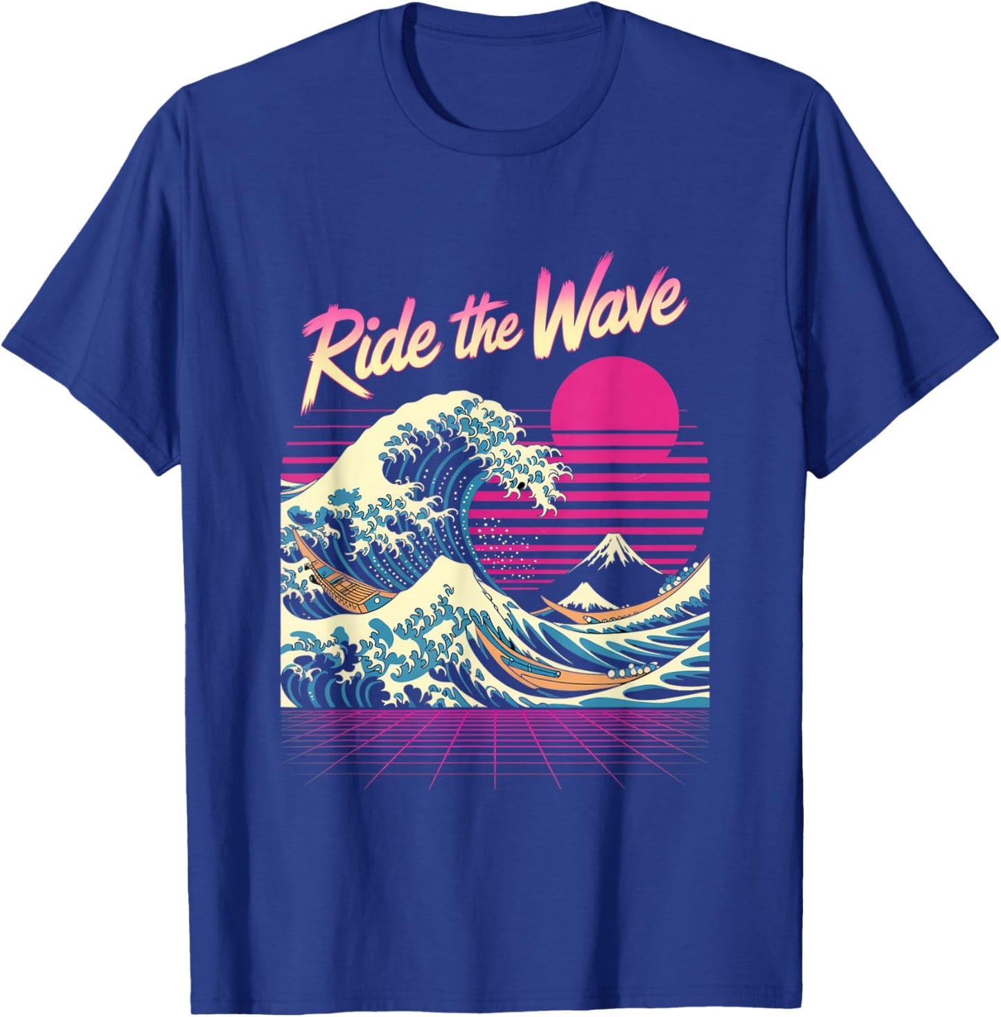 Ride The Wave Retro Surf Synthwave Ocean Sunset T-Shirt - T-Shirt | Royal