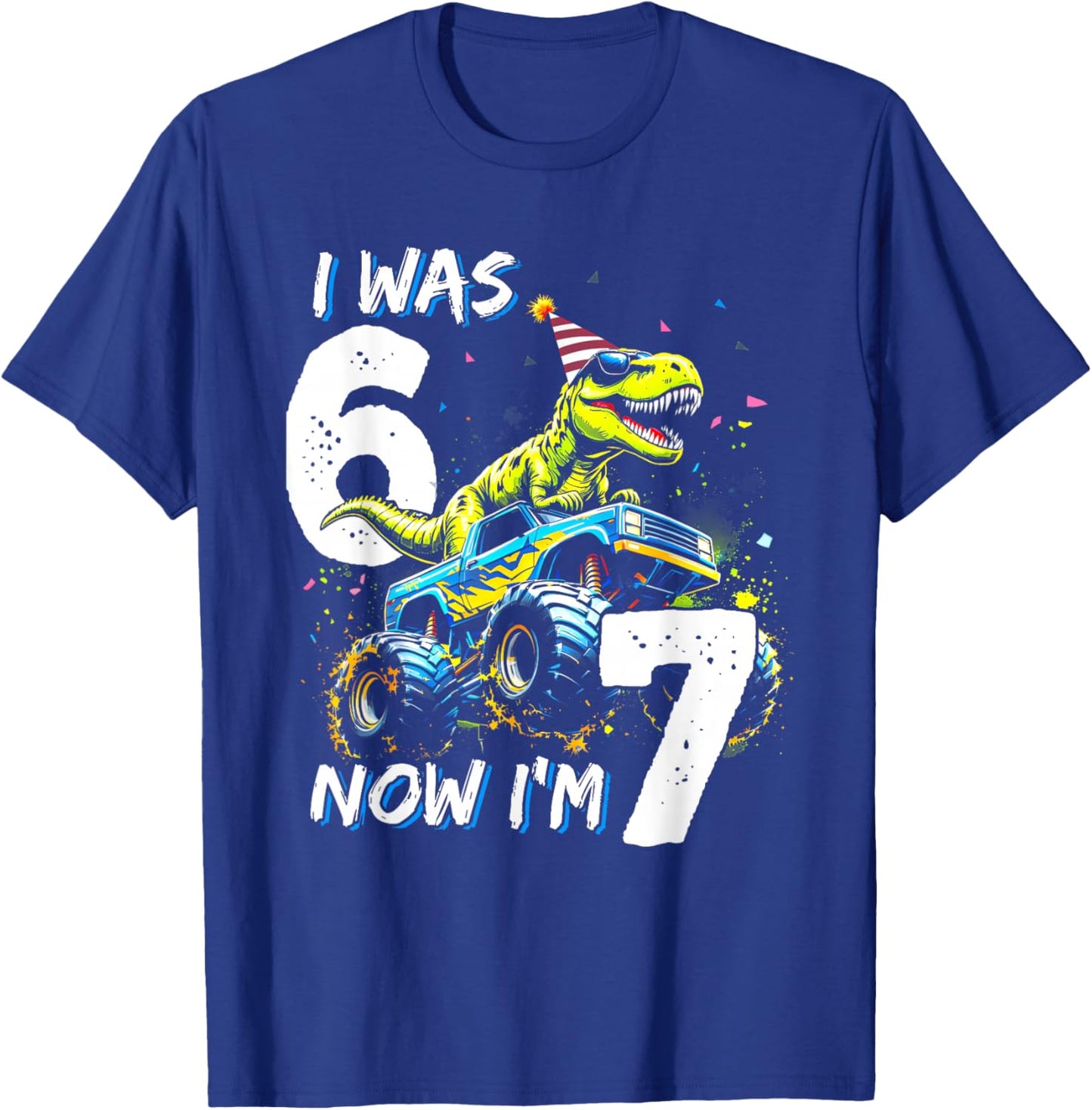 I was Six Now I'm Seven Dinosaur 67 Meme 7th Birthday Boys T-Shirt - T-Shirt | Royal