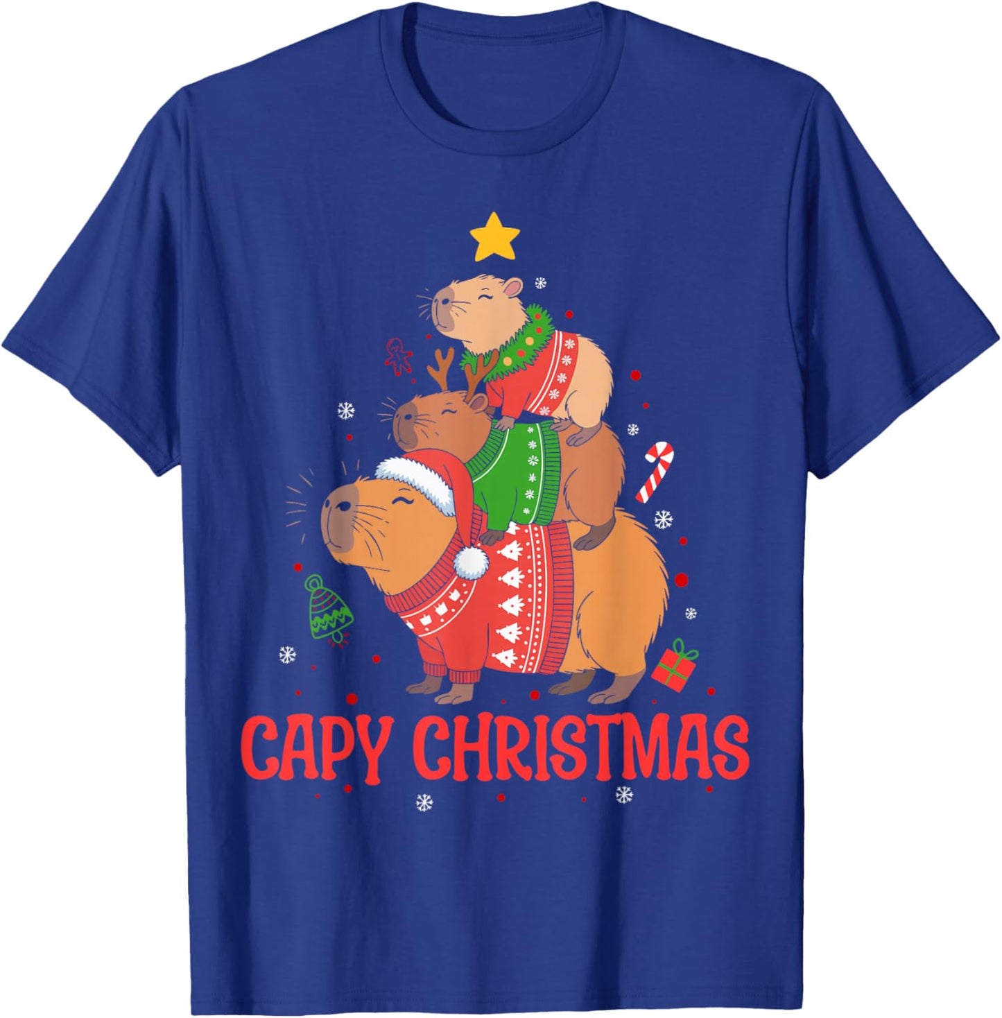 Cappy Holidays Capybara Christmas Cute Capy Xmas Tree Pjs T-Shirt - T-Shirt | Royal