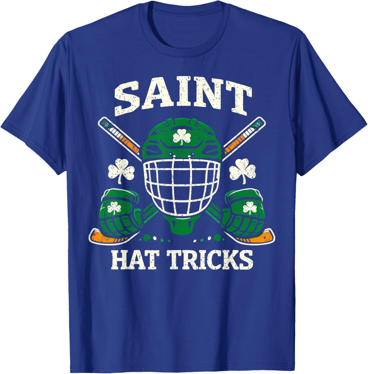 St.Patrick’s Day Ice Hockey Player Saint Hat Tricks Shamrock T-Shirt - T-Shirt | Royal