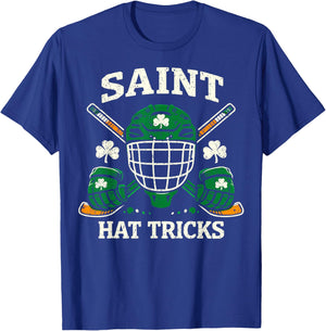 St.Patrick’s Day Ice Hockey Player Saint Hat Tricks Shamrock T-Shirt - T-Shirt | Royal