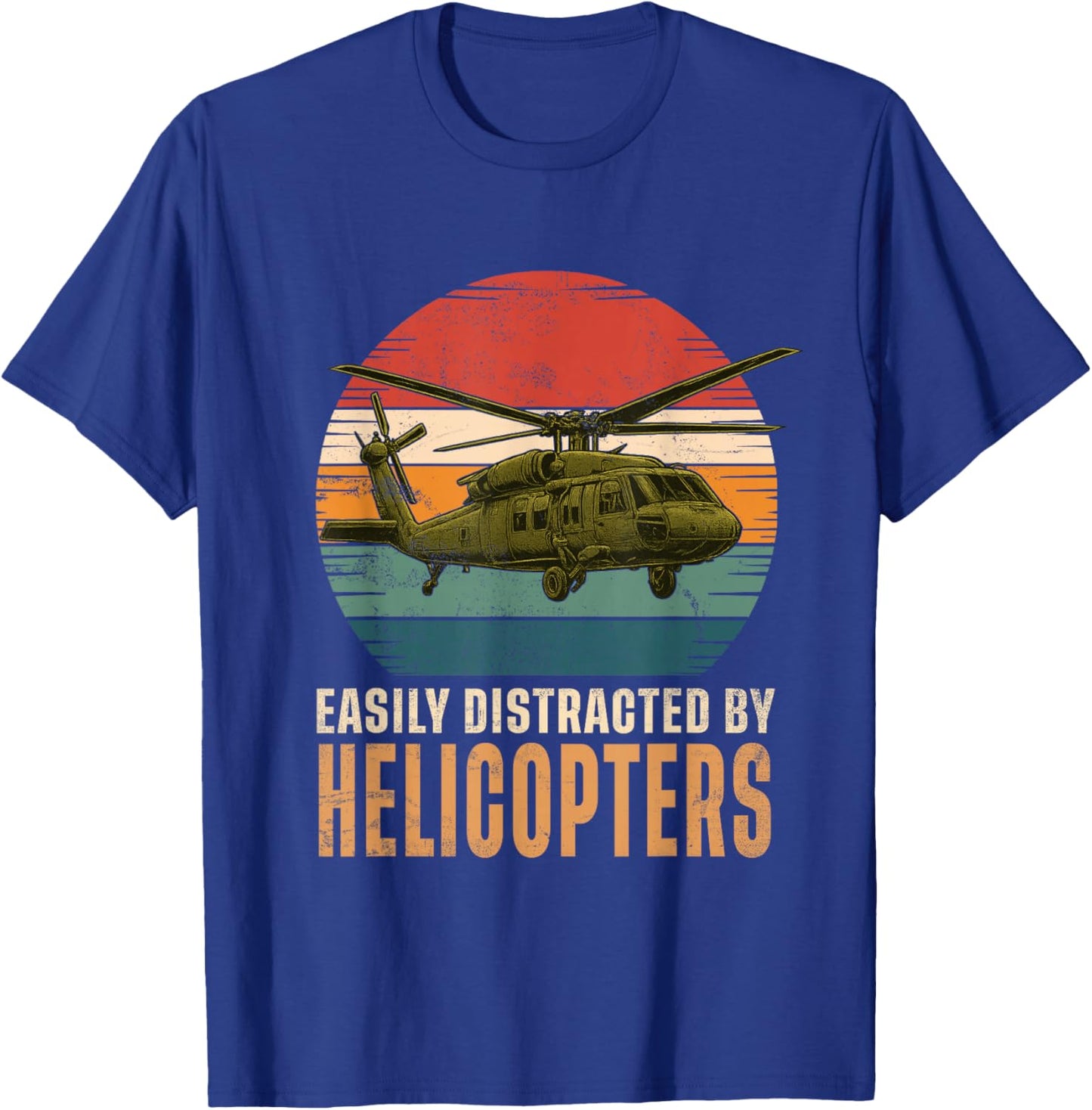 Funny Easily Distracted by Blackhawk Helicopter Retro Gift T-Shirt - T-Shirt | Royal