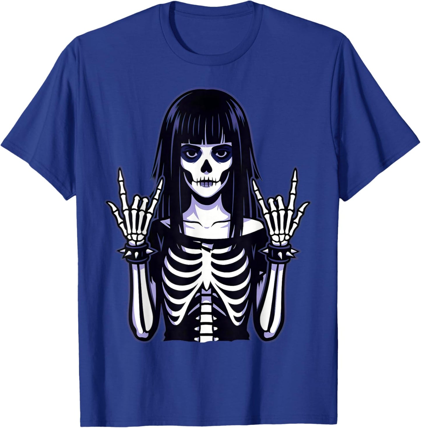Skeleton Goth Girl Metalhead Rock Hand Sign, Emo Gothic Art T-Shirt - T-Shirt | Royal