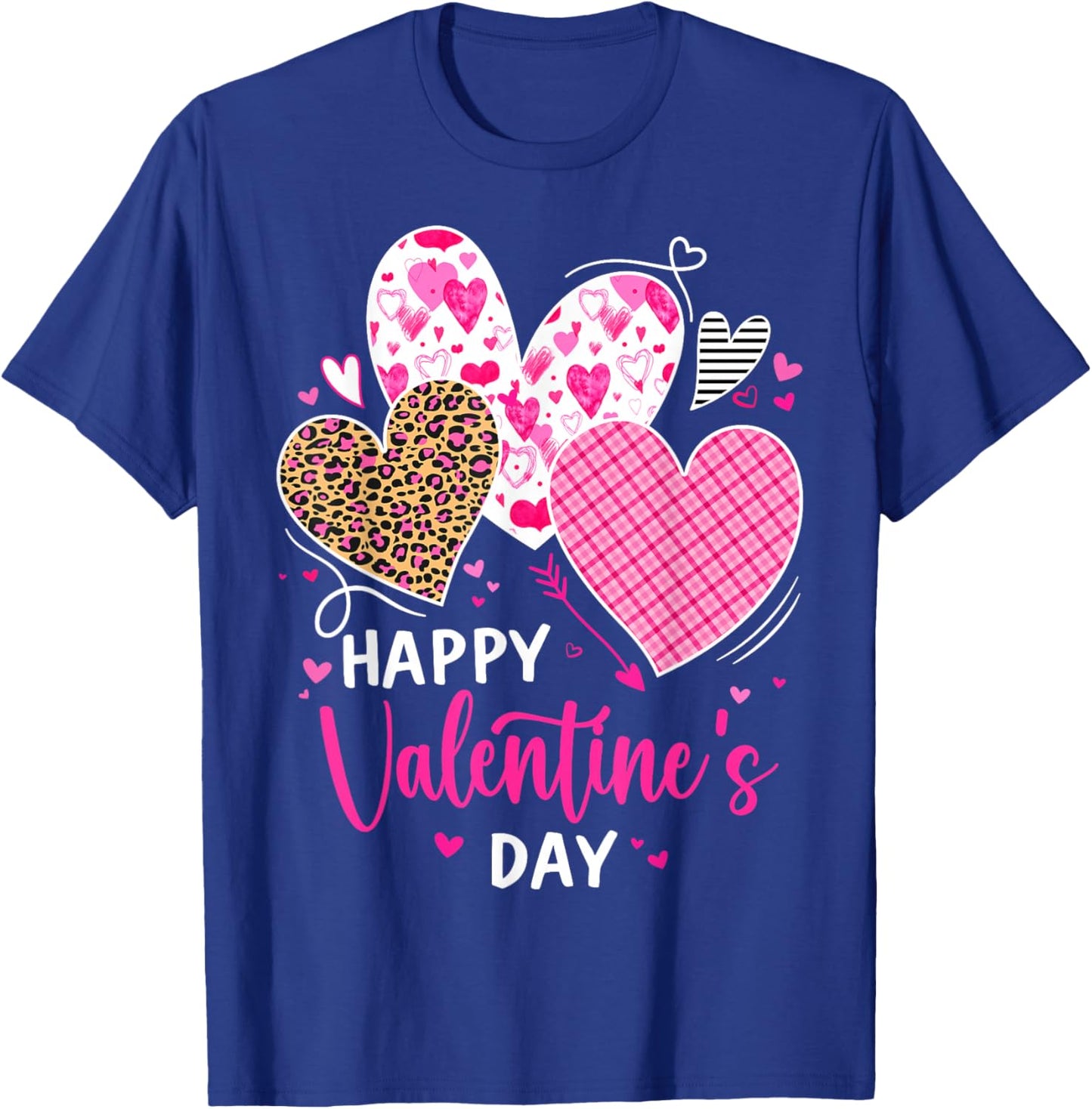 Happy Valentine's Day Leopard and Plaid Hearts Girls Women T-Shirt - T-Shirt | Royal