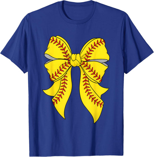 Cute Softball Coquette Bow Girls Softball Mama Mom T-Shirt - T-Shirt | Royal