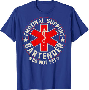 Emotional Support Coworker Do Not Pet Bartender (ON Back) T-Shirt - T-Shirt | Royal