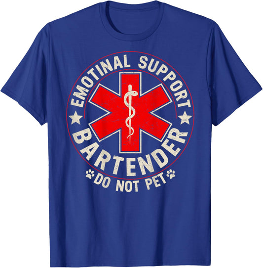 Emotional Support Coworker Do Not Pet Bartender (ON Back) T-Shirt - T-Shirt | Royal