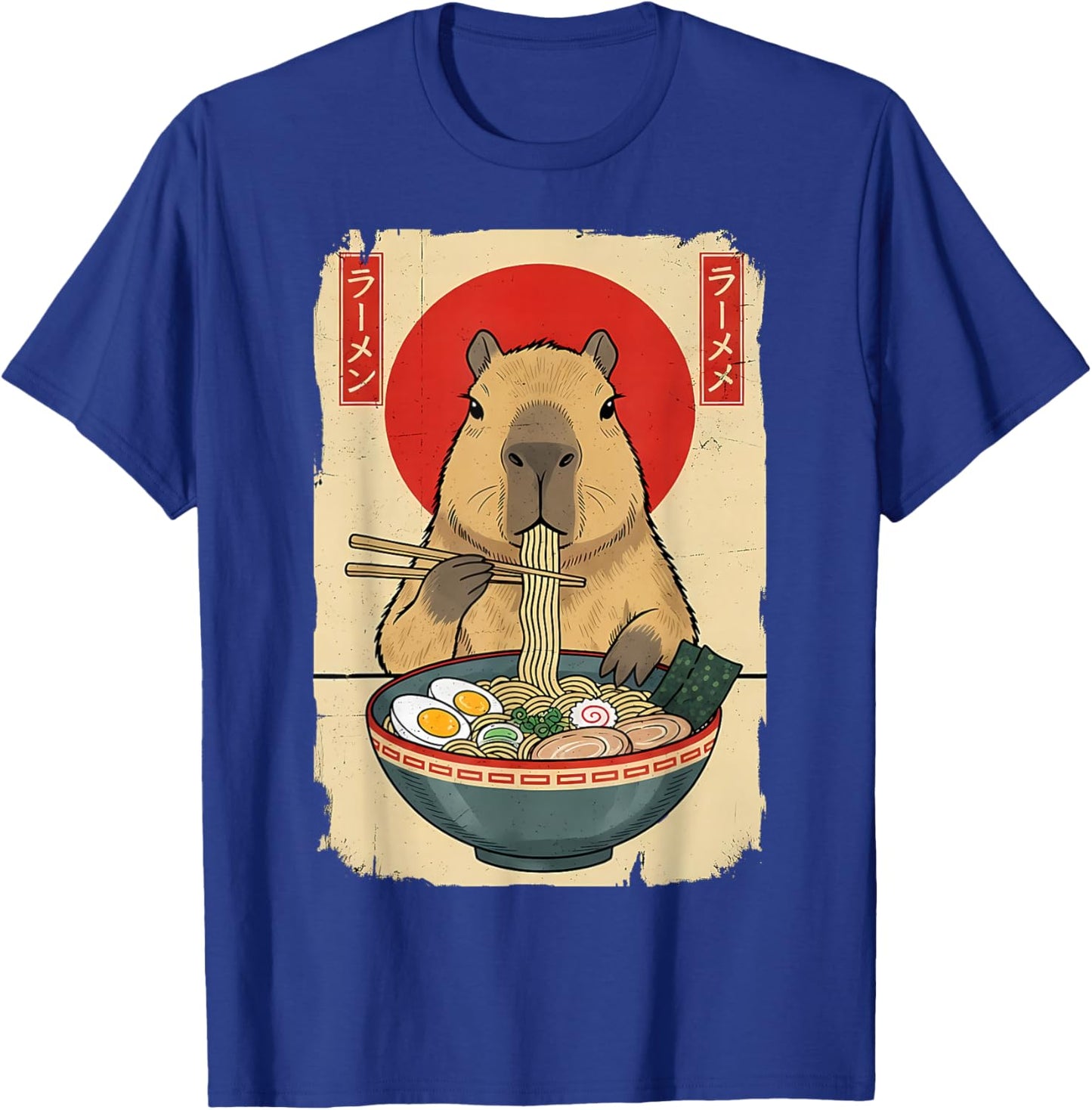Capybara Eating Ramen Noodles Funny Vintage Japanese Anime T-Shirt - T-Shirt | Royal