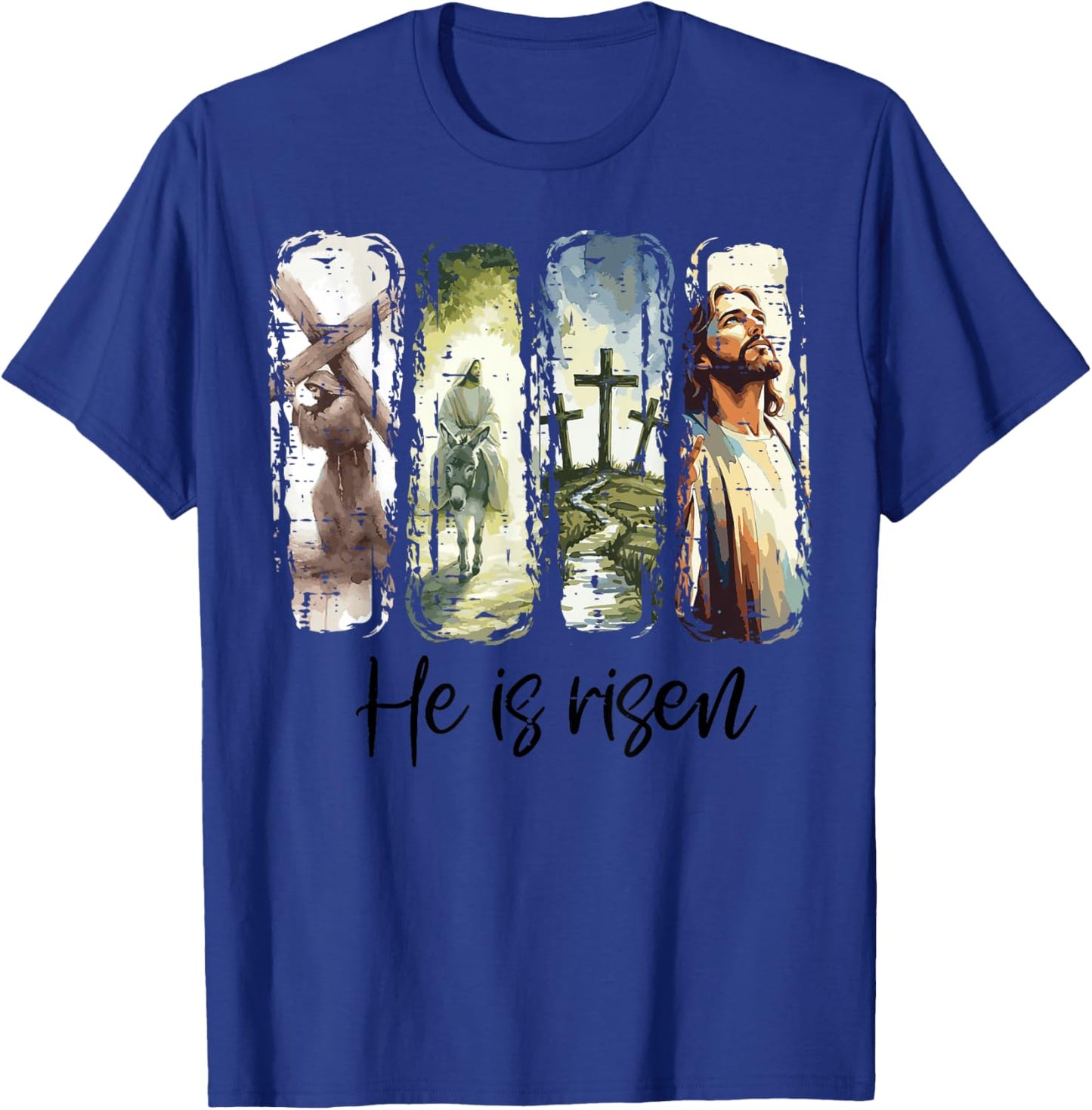Easter Jesus He is Risen 4 Scenes Christian Men Women Kids T-Shirt - T-Shirt | Royal