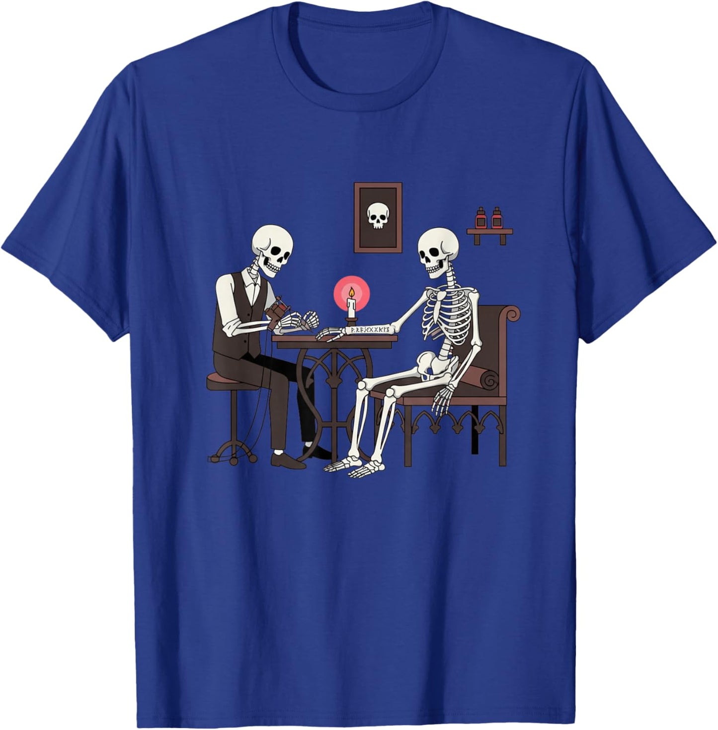Skeleton Tattoo Artist Giving Ink to Another Skeleton Funny T-Shirt - T-Shirt | Royal