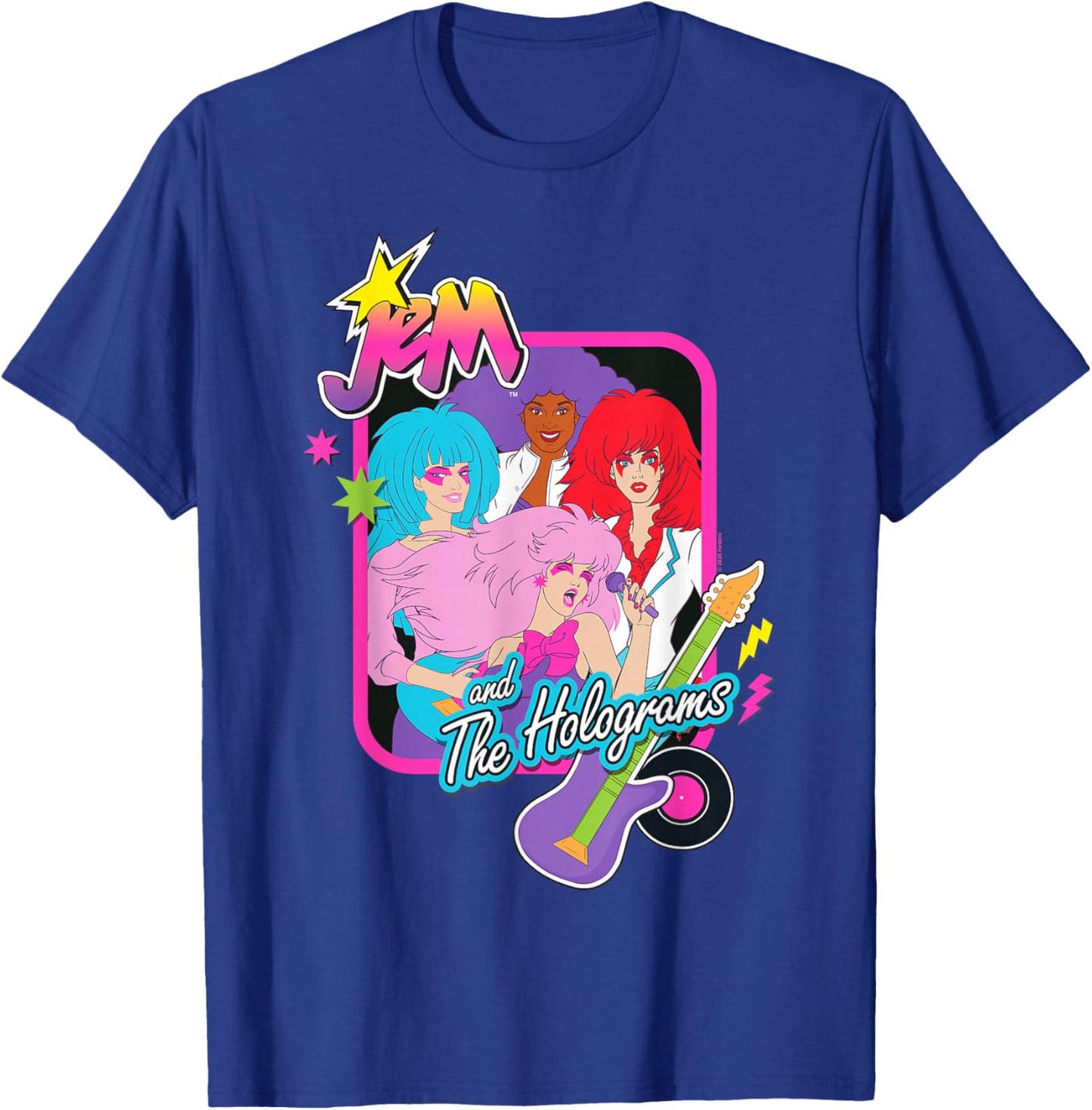 Jem and The Holograms Pop-Rock Band Portrait Guitar Icon T-Shirt - T-Shirt | Royal
