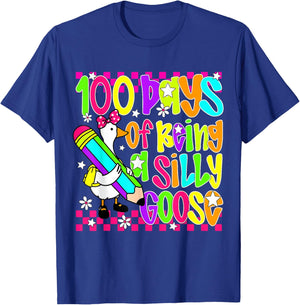 Floral Checkered 100 Days of Being A Silly School Goose T-Shirt - T-Shirt | Royal