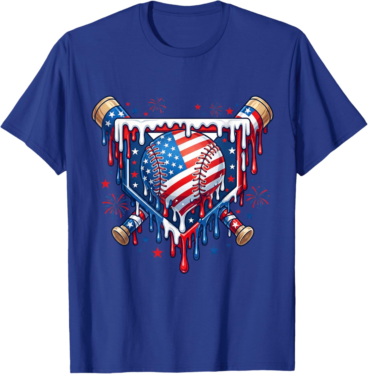 Baseball Flag Drip for Boys Kid Youth Gen Alpha Softball Fan T-Shirt - T-Shirt | Royal