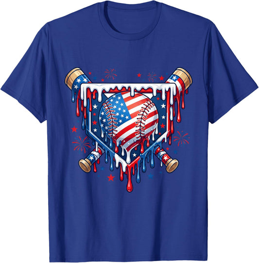 Baseball Flag Drip for Boys Kid Youth Gen Alpha Softball Fan T-Shirt - T-Shirt | Royal