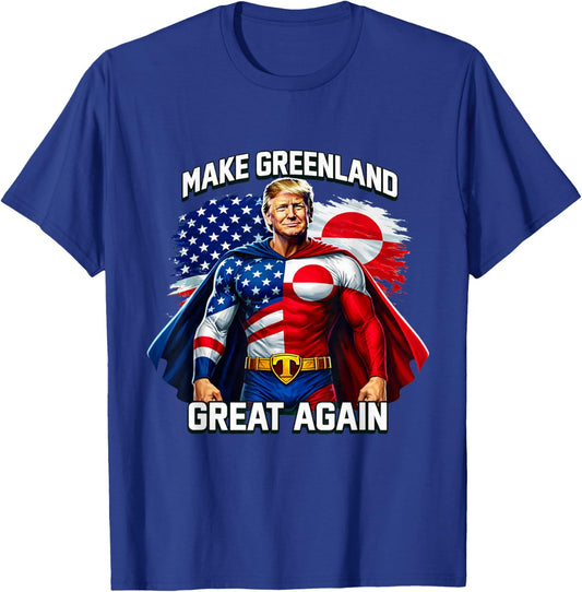 Make Greenland Great Again Superhero Graphic Patriot Flag T-Shirt - T-Shirt | Royal