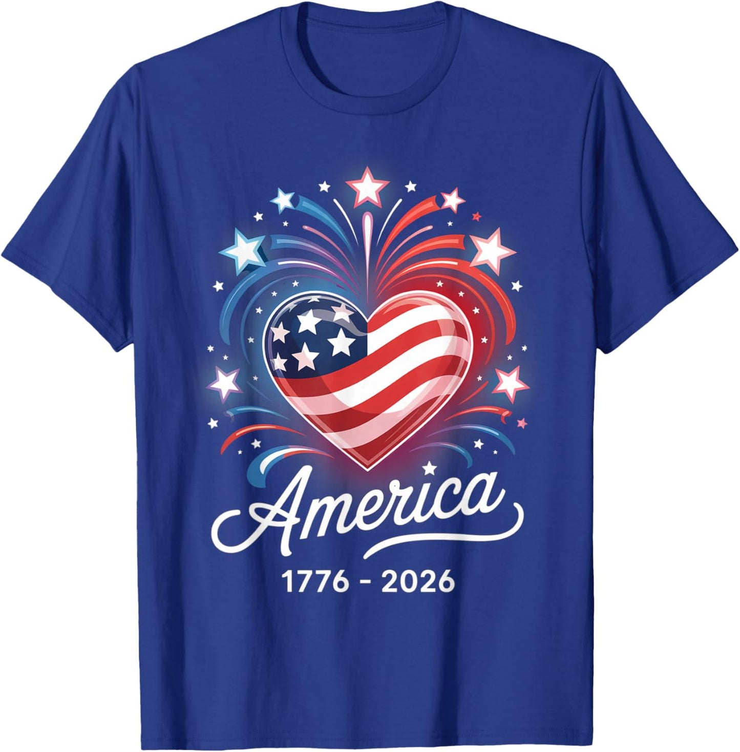 Flag Heart 1776 2026 July 4th 250th Birthday T-Shirt - T-Shirt | Royal