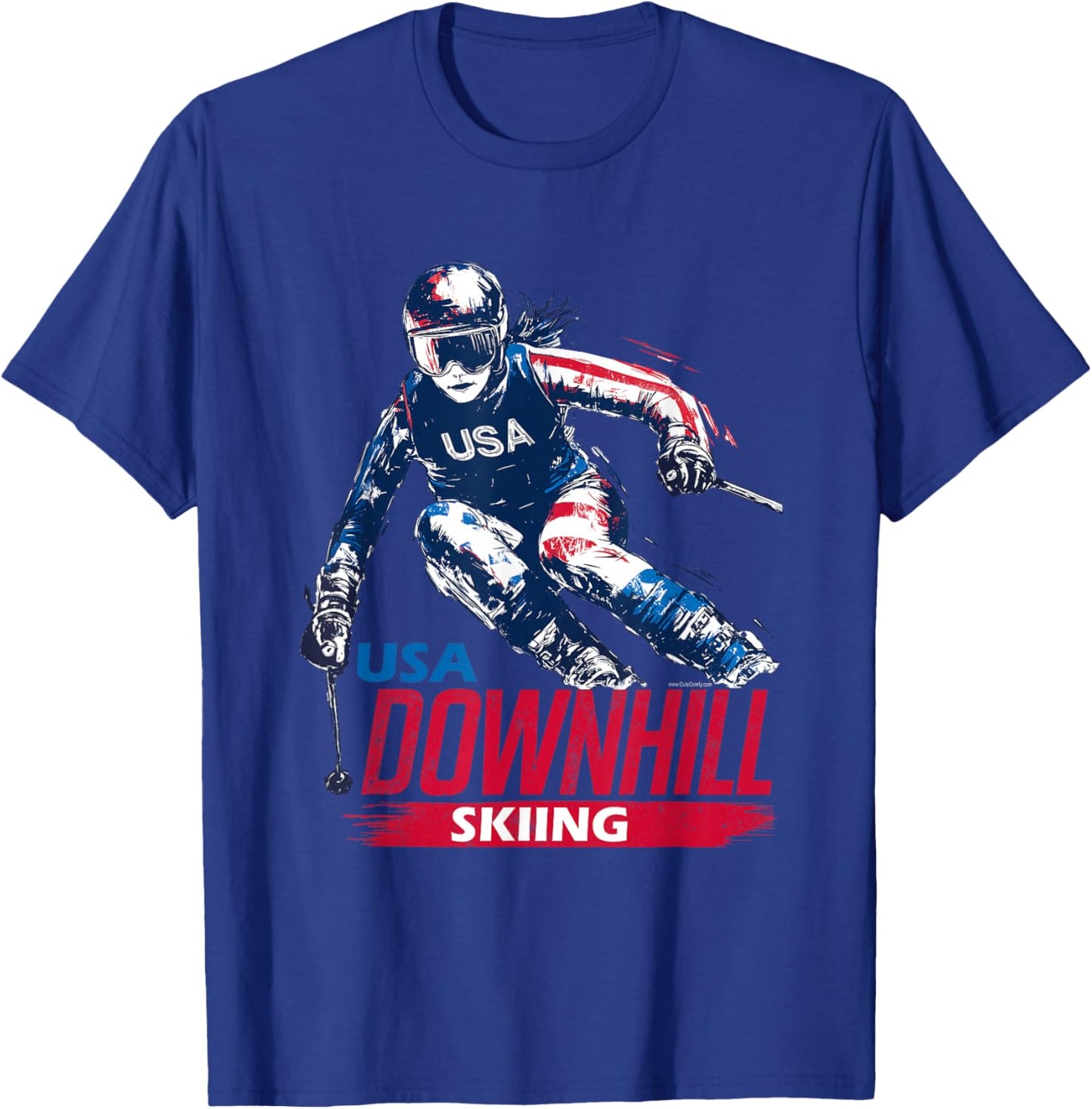 Downhill Skiing Patriotic USA Winter Team Ski Sports Graphic T-Shirt - T-Shirt | Royal