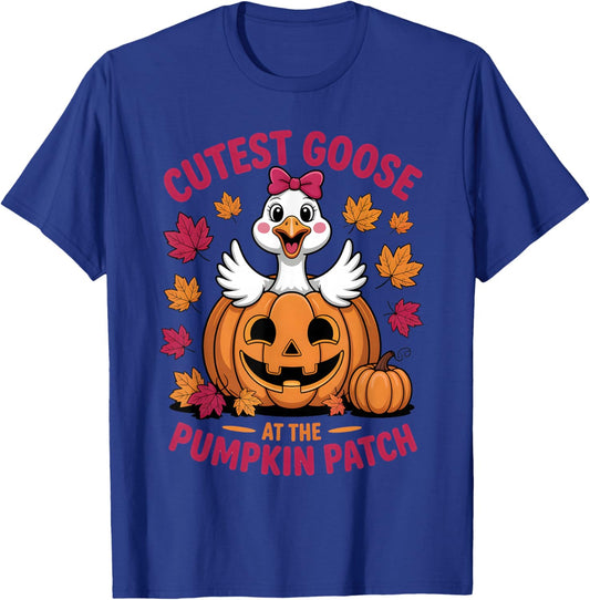 Cutest Goose at The Pumpkin Patch Funny Fall Thanksgiving T-Shirt - T-Shirt | Royal