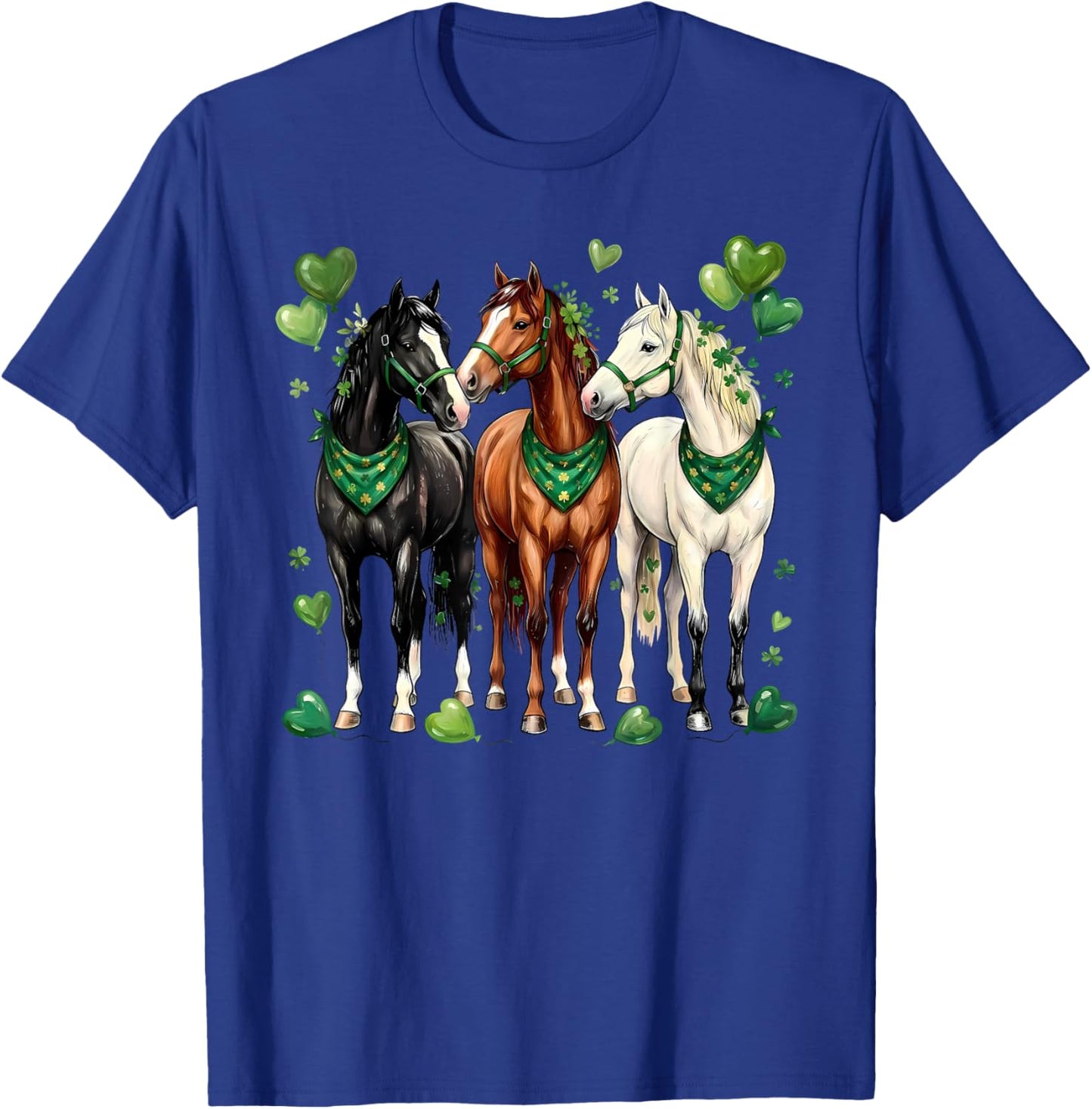 St. Patrick’s Day Equestrian Three Horses with Shamrocks T-Shirt - T-Shirt | Royal