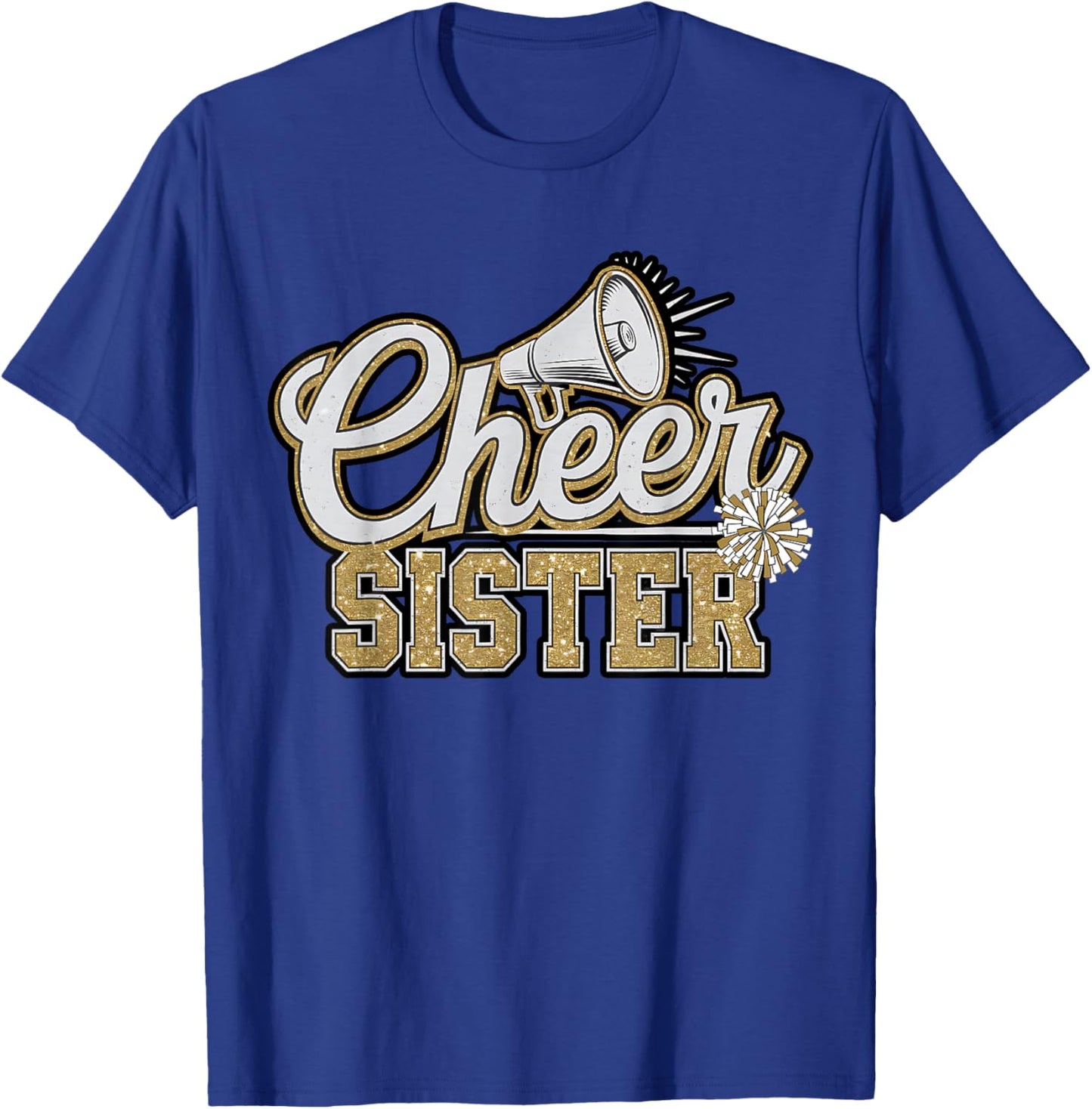 Cute Cheer Sister Black Gold Pom Cheerleader Cheerleading T-Shirt - T-Shirt | Royal