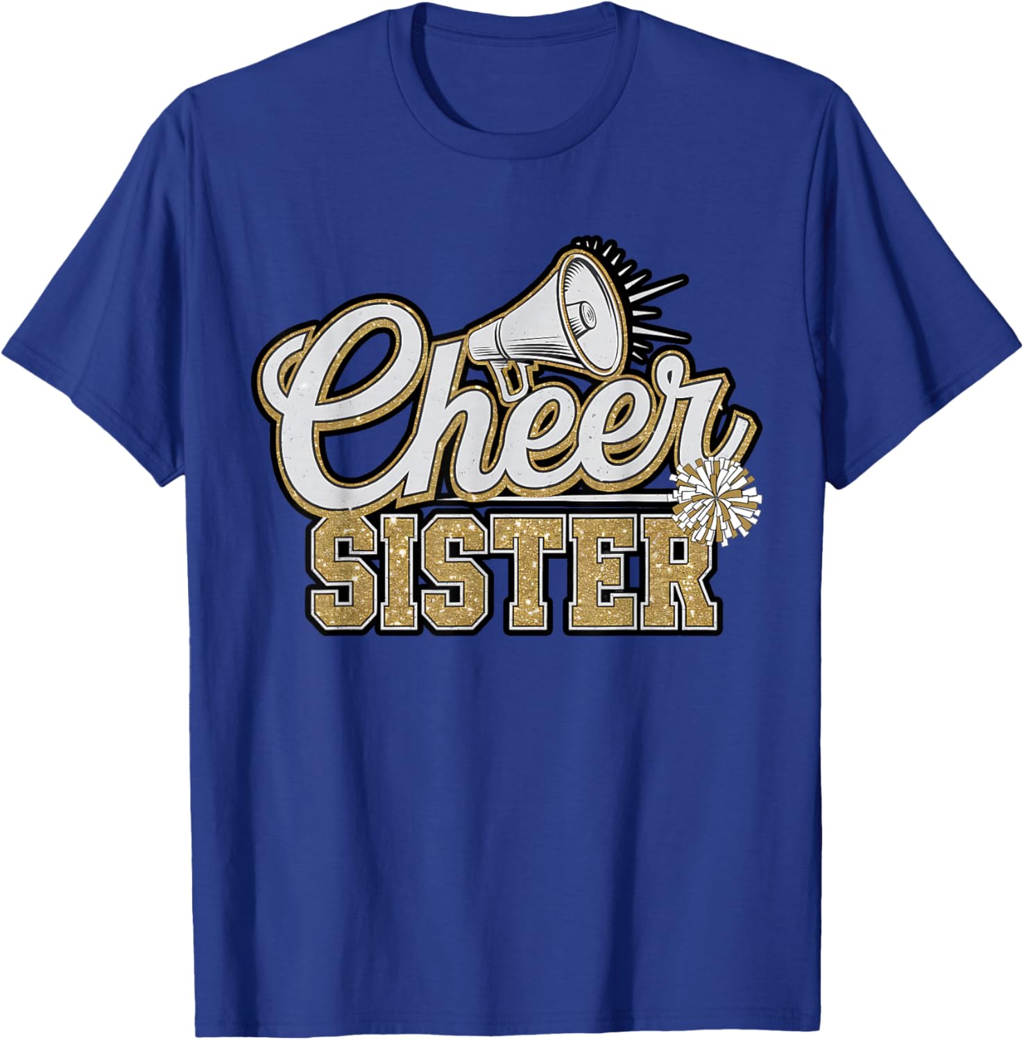 Cute Cheer Sister Black Gold Pom Cheerleader Cheerleading T-Shirt - T-Shirt | Royal