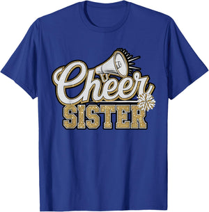 Cute Cheer Sister Black Gold Pom Cheerleader Cheerleading T-Shirt - T-Shirt | Royal