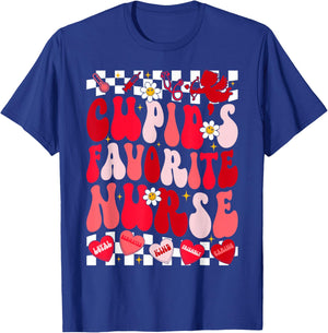 Cupid's Favorite Nurse Stethoscope & Hearts Valentines T-Shirt - T-Shirt | Royal
