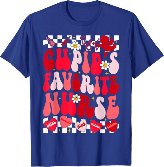 Cupid's Favorite Nurse Stethoscope & Hearts Valentines T-Shirt - T-Shirt | Royal