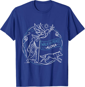 Buddhist Monk Walk for Peace Aloka Line Art Dove T-Shirt - T-Shirt | Royal
