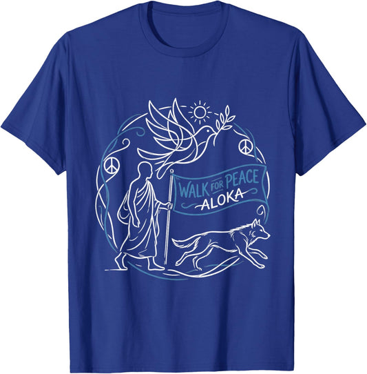 Buddhist Monk Walk for Peace Aloka Line Art Dove T-Shirt - T-Shirt | Royal