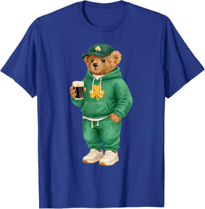 Cool Funny Teddy Bear Feeling Lucky Drinking St Patricks Day T-Shirt - T-Shirt | Royal