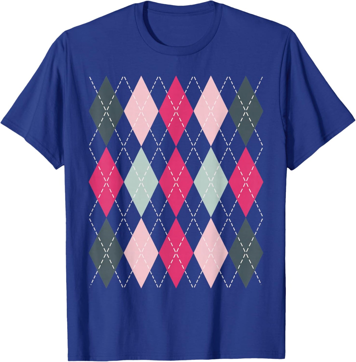 Preppy Plaid Argyle Stylish & Fun Faux Sweater Design T-Shirt - T-Shirt | Royal