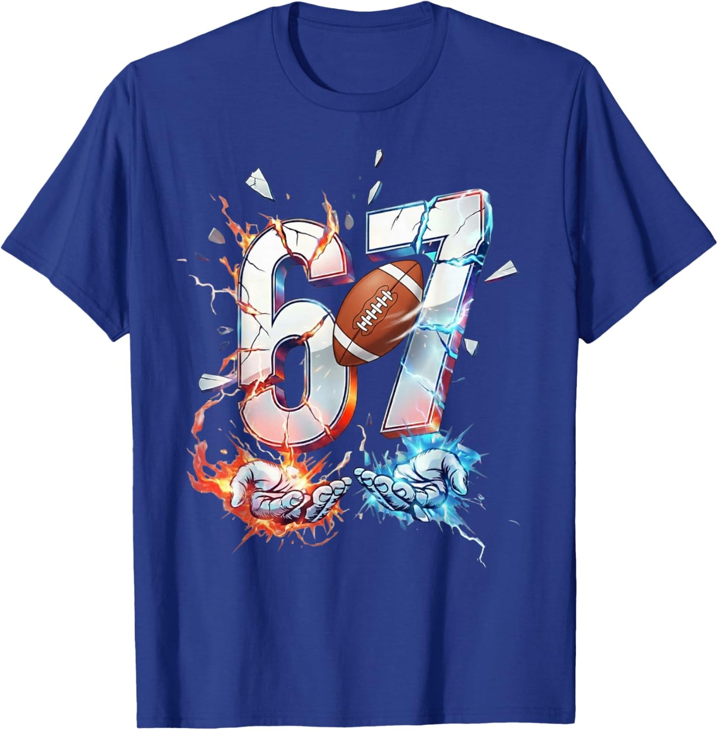 6 7 Football Six Seven Meme 67 Hands Funny Kids Men Women T-Shirt - T-Shirt | Royal