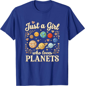 Just A Girl Who Loves Planets Cute Space Astronomy for Kids T-Shirt - T-Shirt | Royal