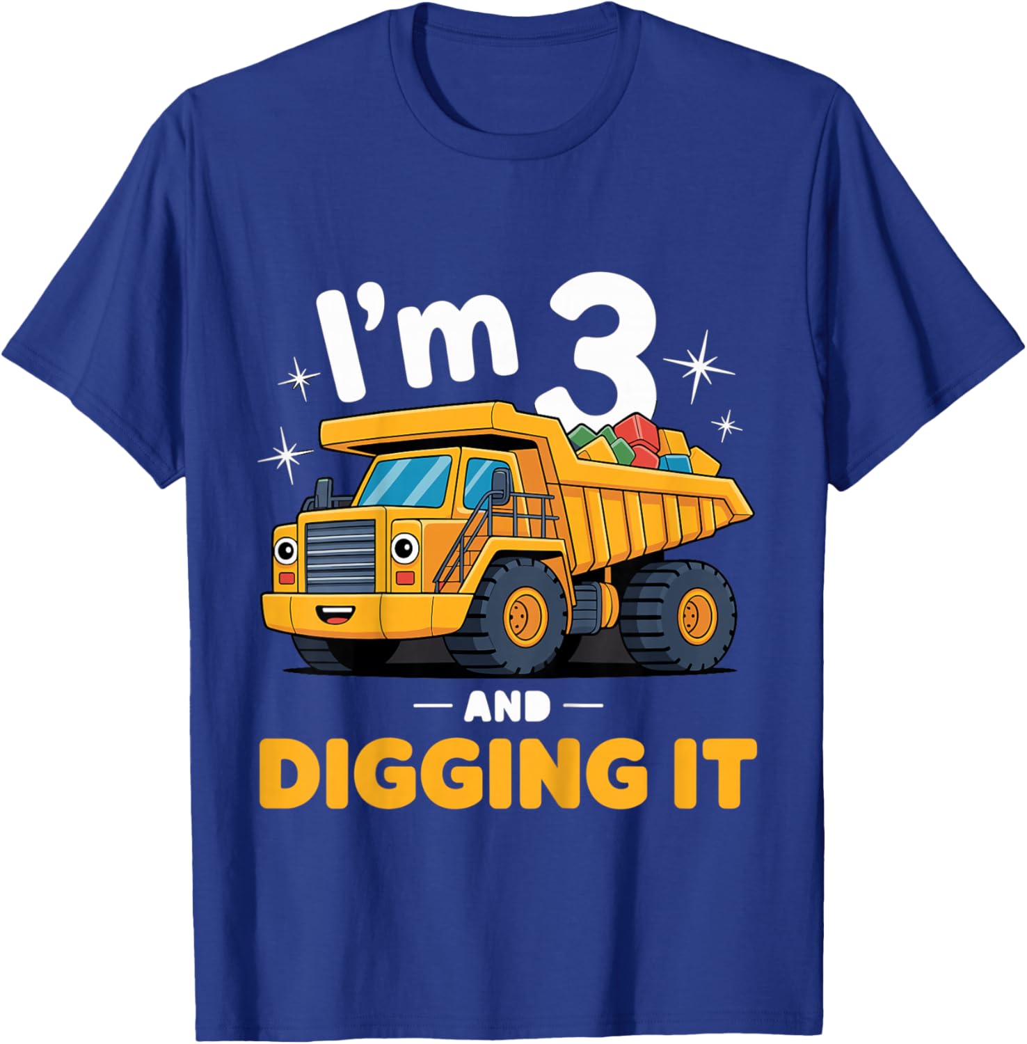 Kids 3 Year Construction Excavator 3nd Birthday Boy T-Shirt - T-Shirt | Royal