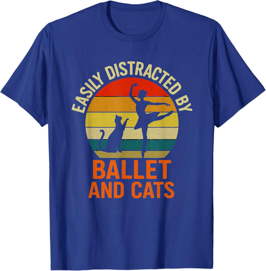 Easily Distracted by Ballet Cats Retro Ballerina Cat Lover T-Shirt - T-Shirt | Royal
