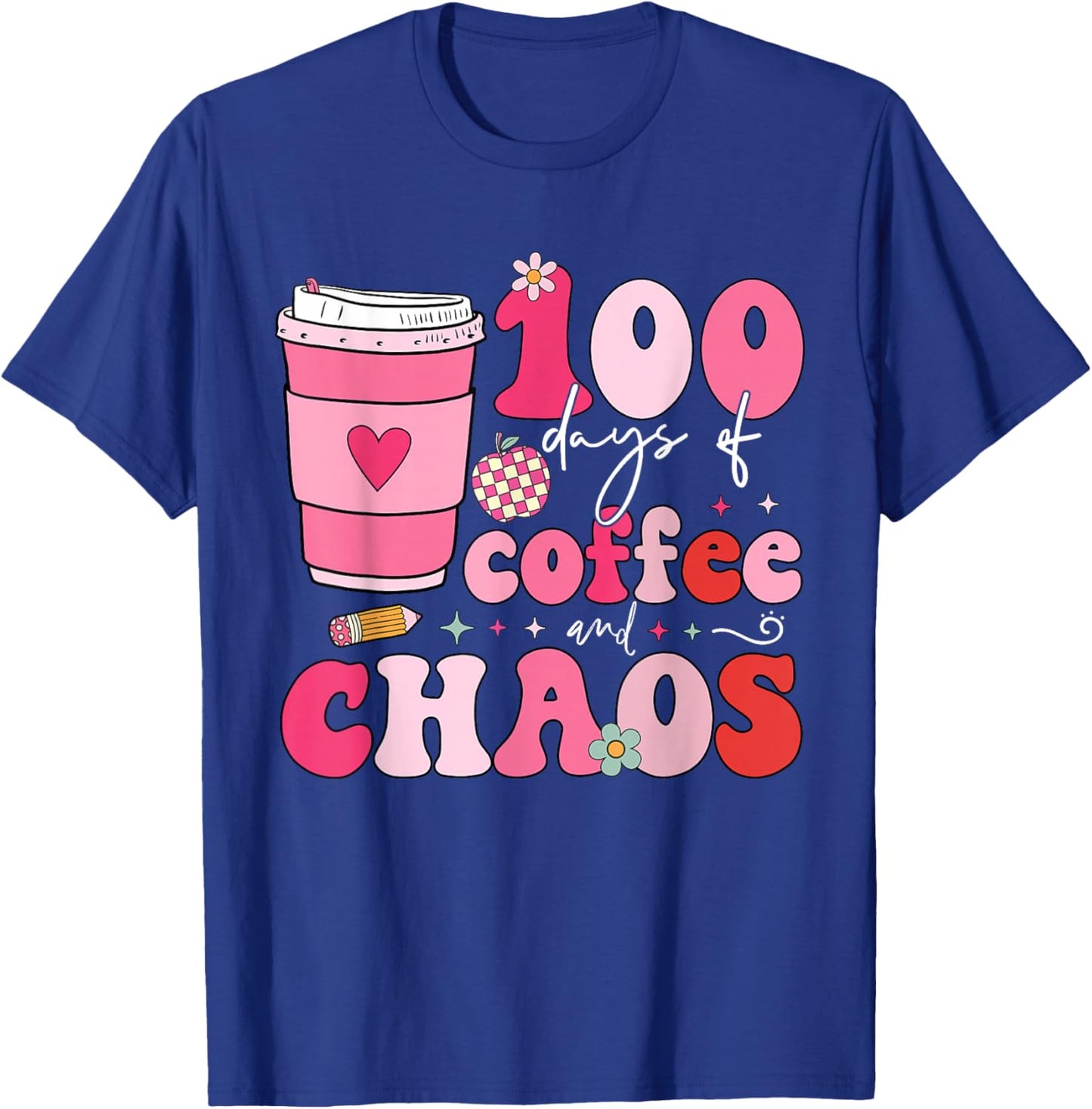100 Days of Coffee and Chaos 100th Day of School Teacher Kid T-Shirt - T-Shirt | Royal