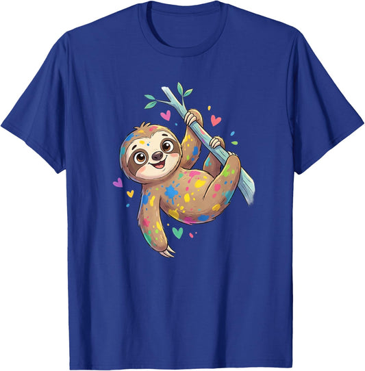Cute Color Splash Sloth Hanging On Tree for Kids T-Shirt - T-Shirt | Royal